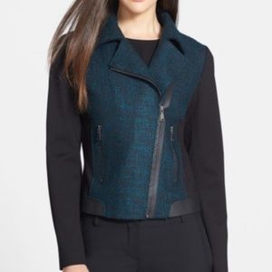 Elie Tahari Mae Mixed Media Moto Jacket